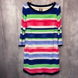 Vince Camuto Women's Size 14  Striped‎  Stretch 3/4 Sleeve Boat Neck Shift Dress